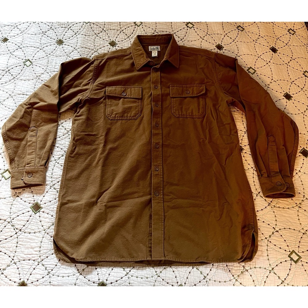 L.L.Bean Mens XL-Tall Brown 100% Cotton Chamois Long Sleeve Shirt Chest Pockets
